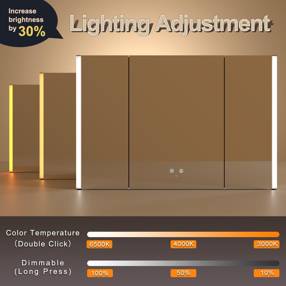 41x28 Inch Three Doors Aluminum LED Bathroom Medicine Cabinet with Mirror