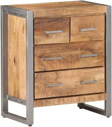 Industrial Sideboard Cabinet with 4 Drawers, Mango Wood Storage Chest Accent Furniture 23.6 x 13.8 x 27.6 Inch