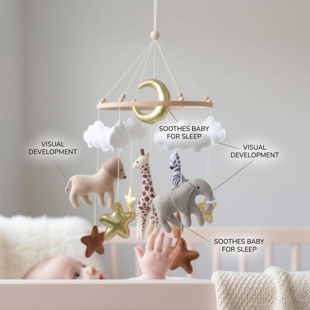 Jungle Crib Mobile for Boys & Girls, Safari Baby Mobile for Crib, Africa Safari Nursery Mobile