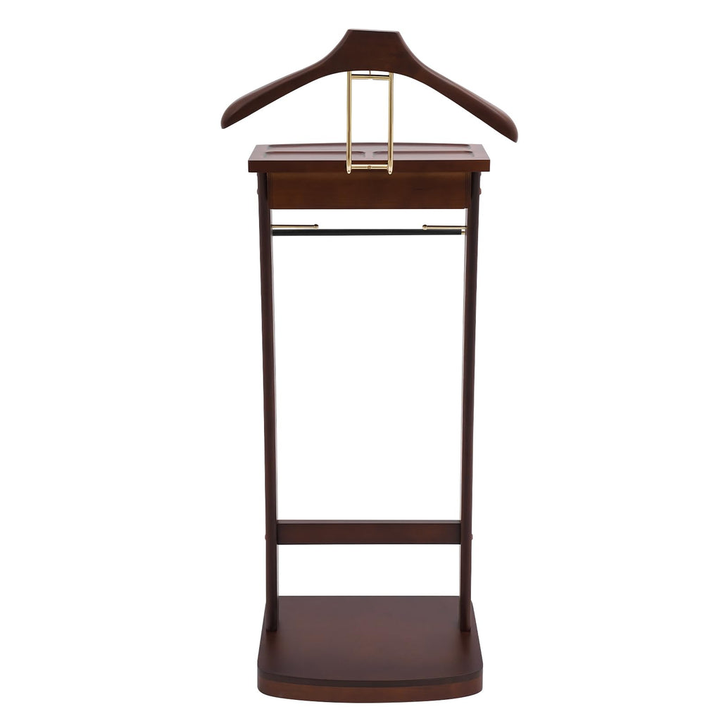 Wooden Valet Stand, Clothes Valet Stand for Men Freestanding Suit Clothes Valet with Drawer, Tray, Contour Hanger