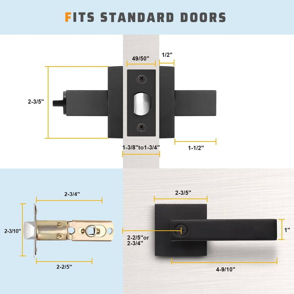 6 Pack Door Handles Black, Privacy Door Lever Bed and Bath Leverset Lockset, Left or Right Handing
