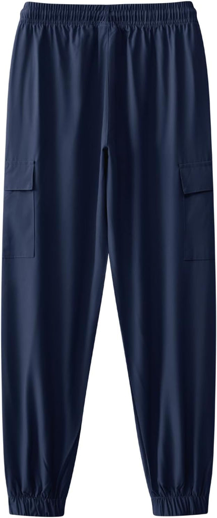 Boys Athletic Quick Dry Cargo Pants Lightweight Hiking Jogger Pants with Zipper Pockets
