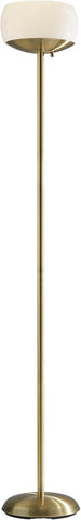 Antique Brass Torchiere Floor Lamp with White Opal Glass Shade