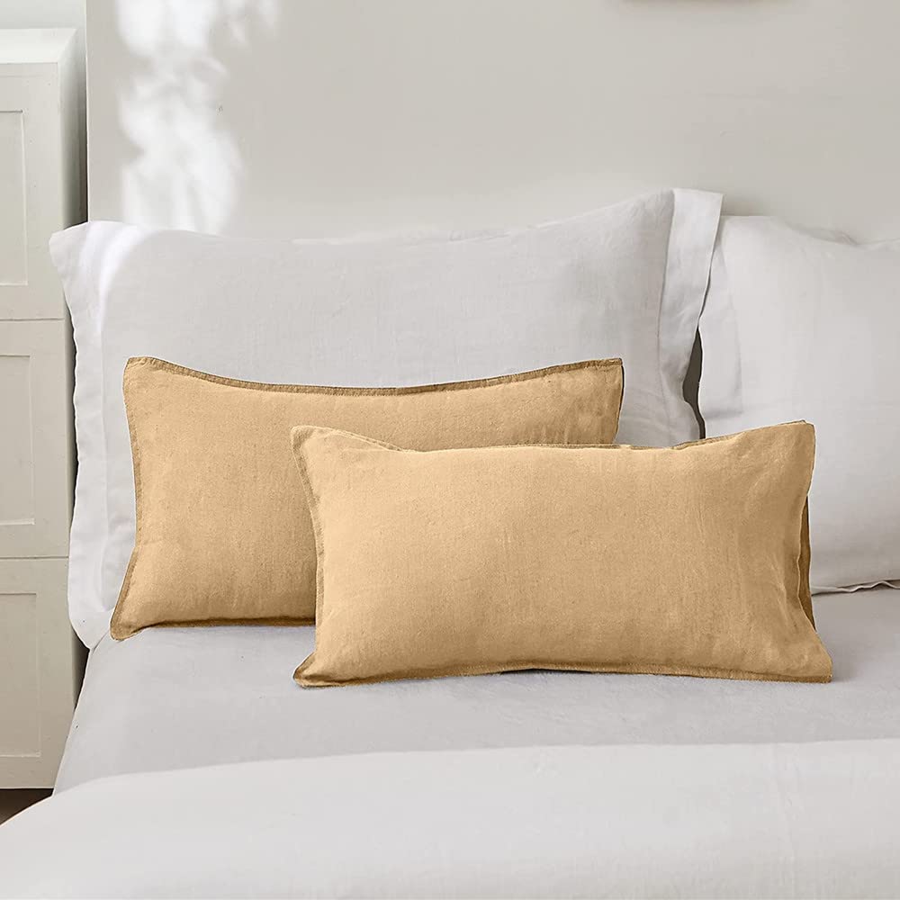 100% Linen Lumbar Pillow Cover 12 x 20 Inches Set of 2 Rectangular Decorative Throw Cushion Cover for Couch Sofa Bed