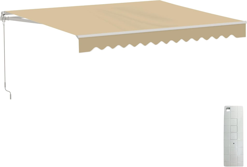 Electric Patio Awning Caribbean White Frame 12x10 Sand Beige | Retractable sunshade for decks and balconies