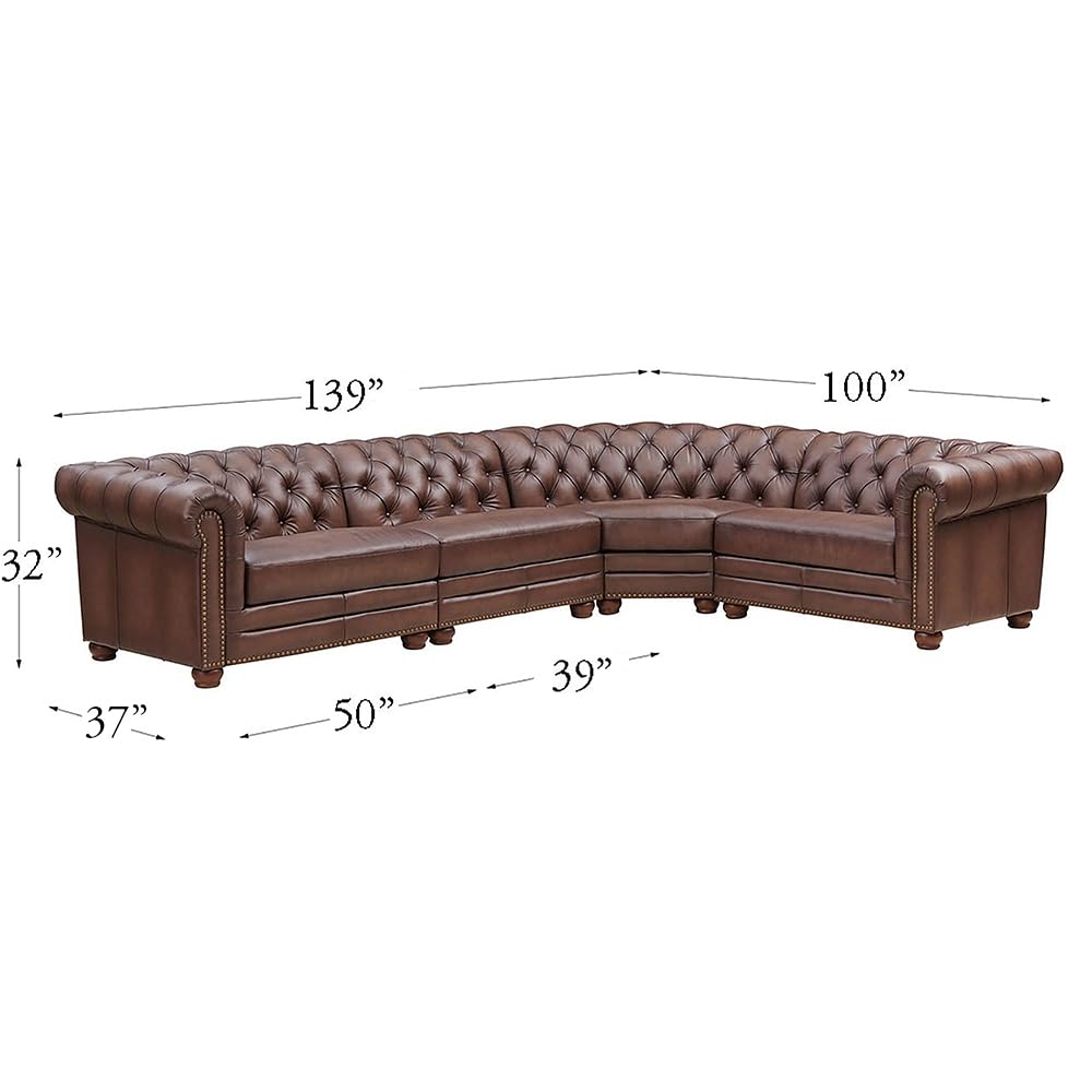 Aliso 100% Leather Sectional Sofa, 4piece, Brown