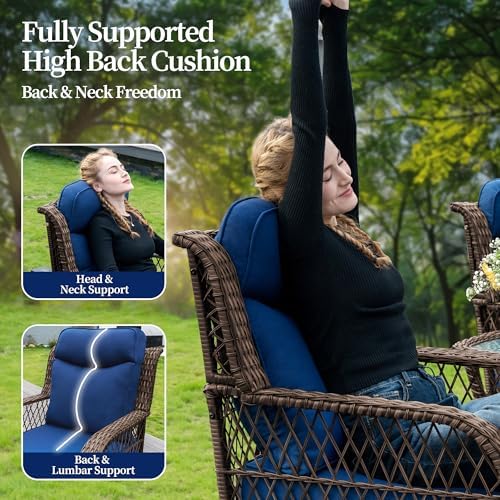 3-Piece Wicker Outdoor Patio Furniture Set - Swivel with Thick Cushions for Patio, Garden & Porch