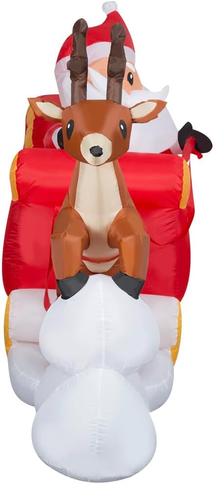 Lightshow Inflatable Sewn in Micro LED Santa and Sleigh Takeoff Scene, 5.5 ft Tall
