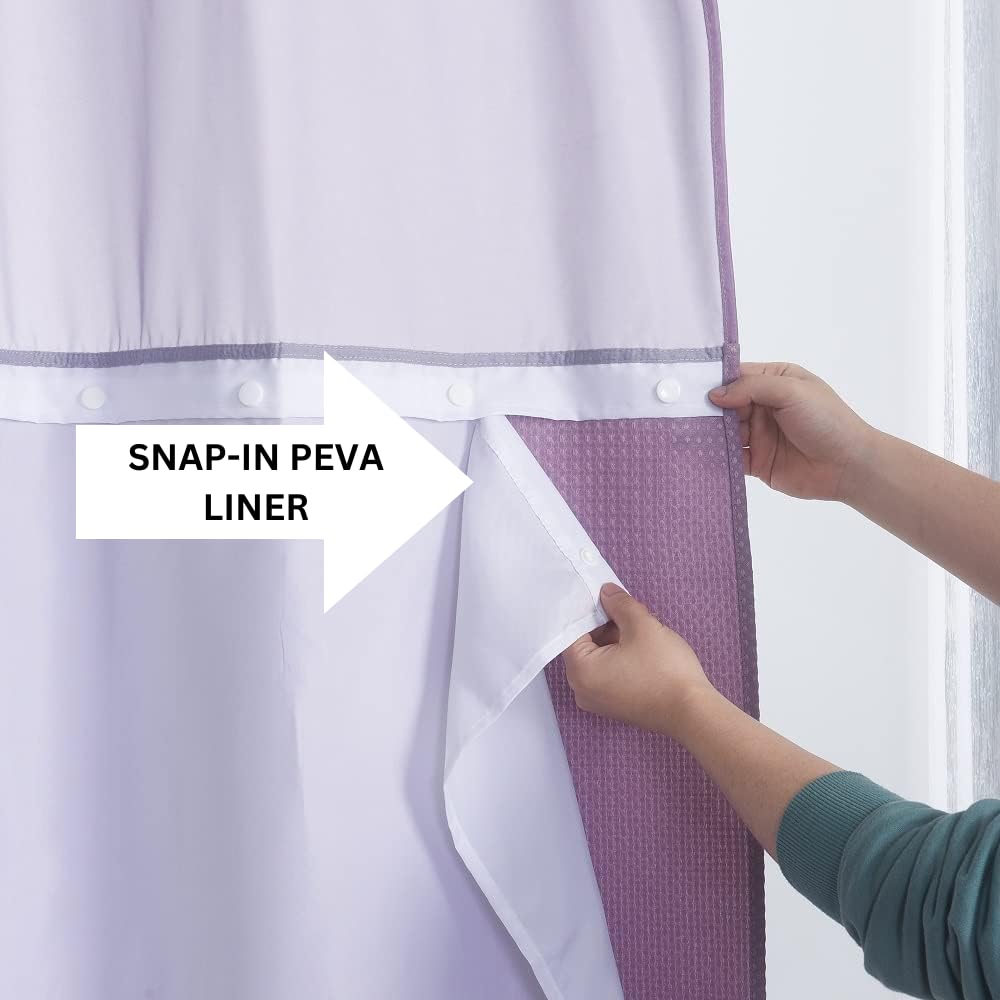 No Hooks Required Shower Curtain with Snap-in Liner Waffle Weave Design, Hotel Grade Style Waterproof & Washable