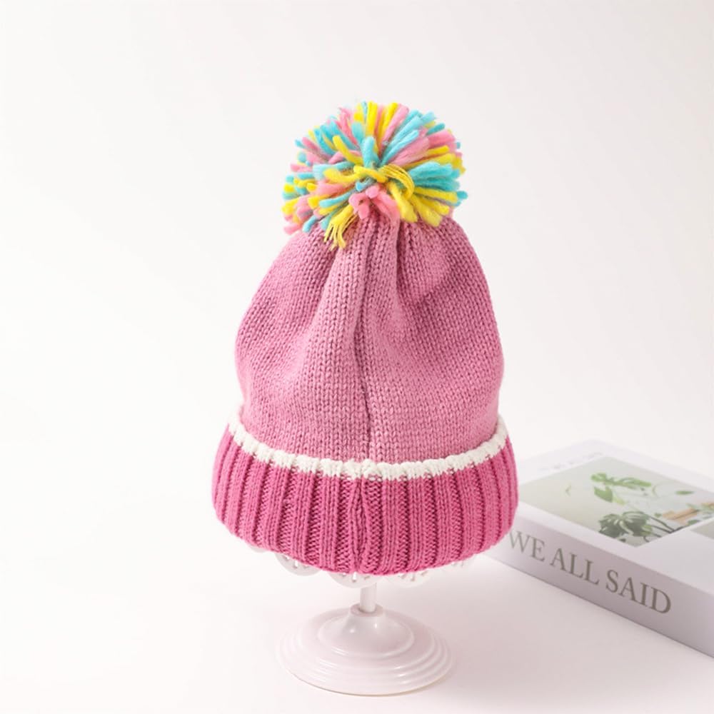 Knitted Kids Winter Hat Gloves Scarf Set, Toddler Unicorn Beanie Hats with Top Pom for Girls 3-6 Red