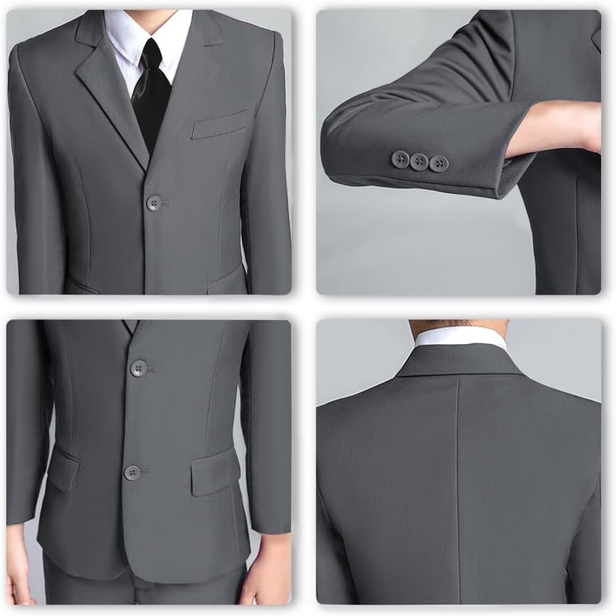 Boys Formal Suits Slim Fit 5 Piece Kids Jacket Pants Set with Shirt Tie