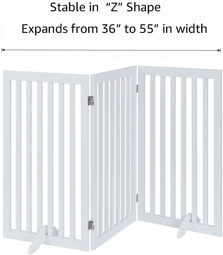 36"H Free Standing Pet Gate for Dog, Tall Wooden Dog Gate, 60" Wide