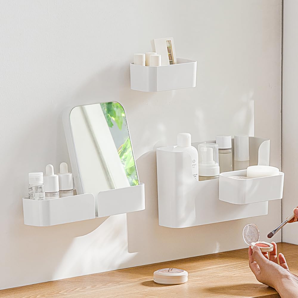 Floating Shelf Wall Mounted Non-Drilling Adhesive Bathroom Organizer Ledge Shelf Decor/Kitchen/Bathroom Storage 4pcs