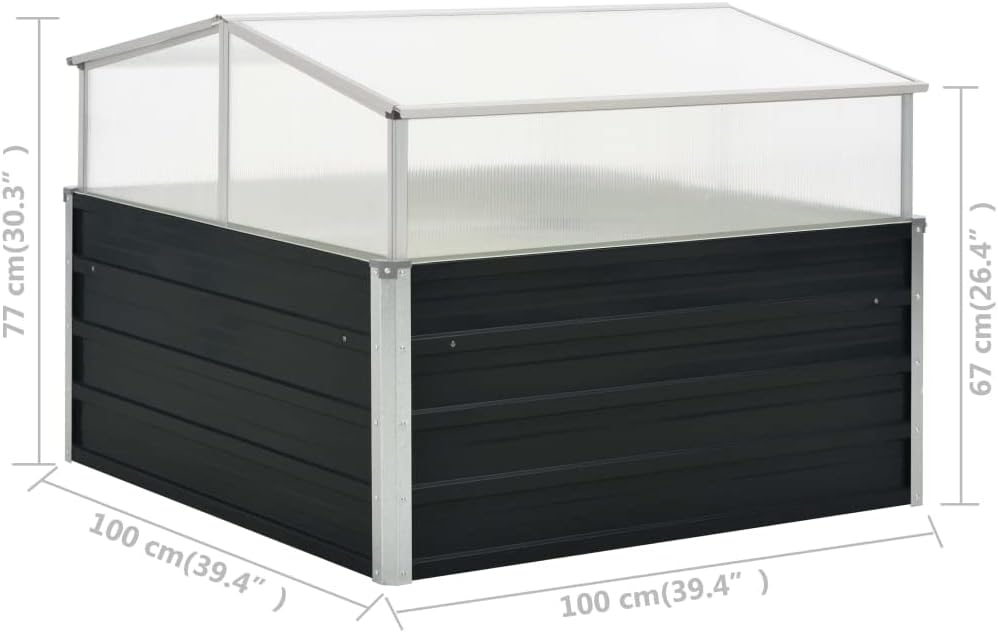 Galvanized Raised Garden Bed with Greenhouse Cover, 39.4" x 39.4" x 30.3" Square Cold Frame Greenhouse, Open Bottom