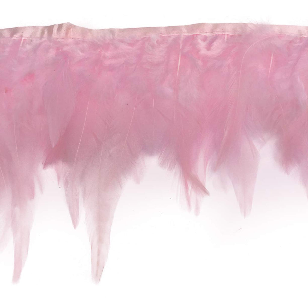 Rooster Hackle Feather Trim Fringe for DIY Clothing Craft Dress Decoration(Pink) - 2yards
