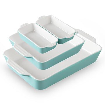 Ceramic Bakeware Set of 4, Casserole Dishes for Oven, Rectangular Baking Dish with Handles, Lasagna Pans Deep for