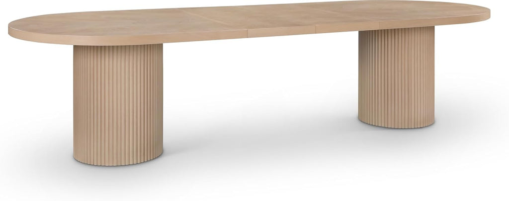 725Oak-T Belinda Collection Mid-Century Modern Solid Wood White Oak Veneer Dining Table, Oval Design, Fluted Bases, 2