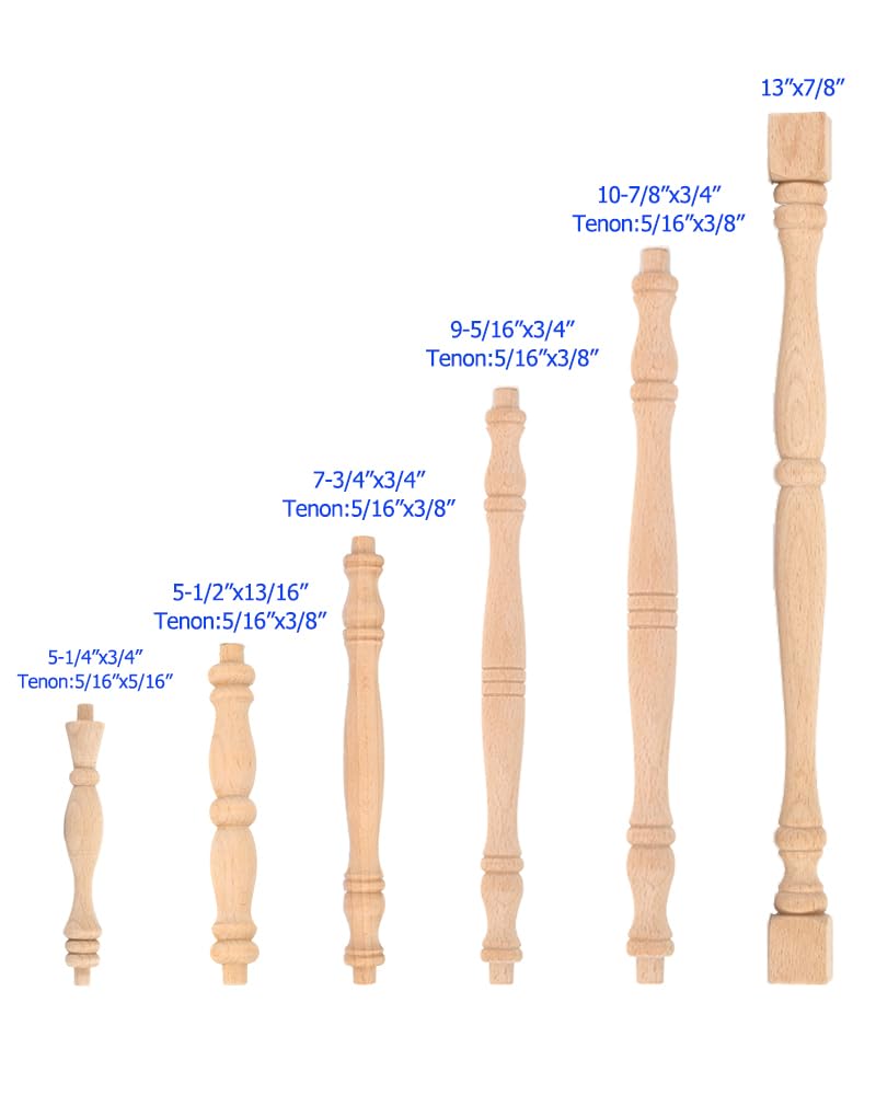 Wooden Baluster Spindles 13", Pack of 12 Solid Beech Wood for Crafts, Furniture Woodworking, Sturdy Stair Spindles