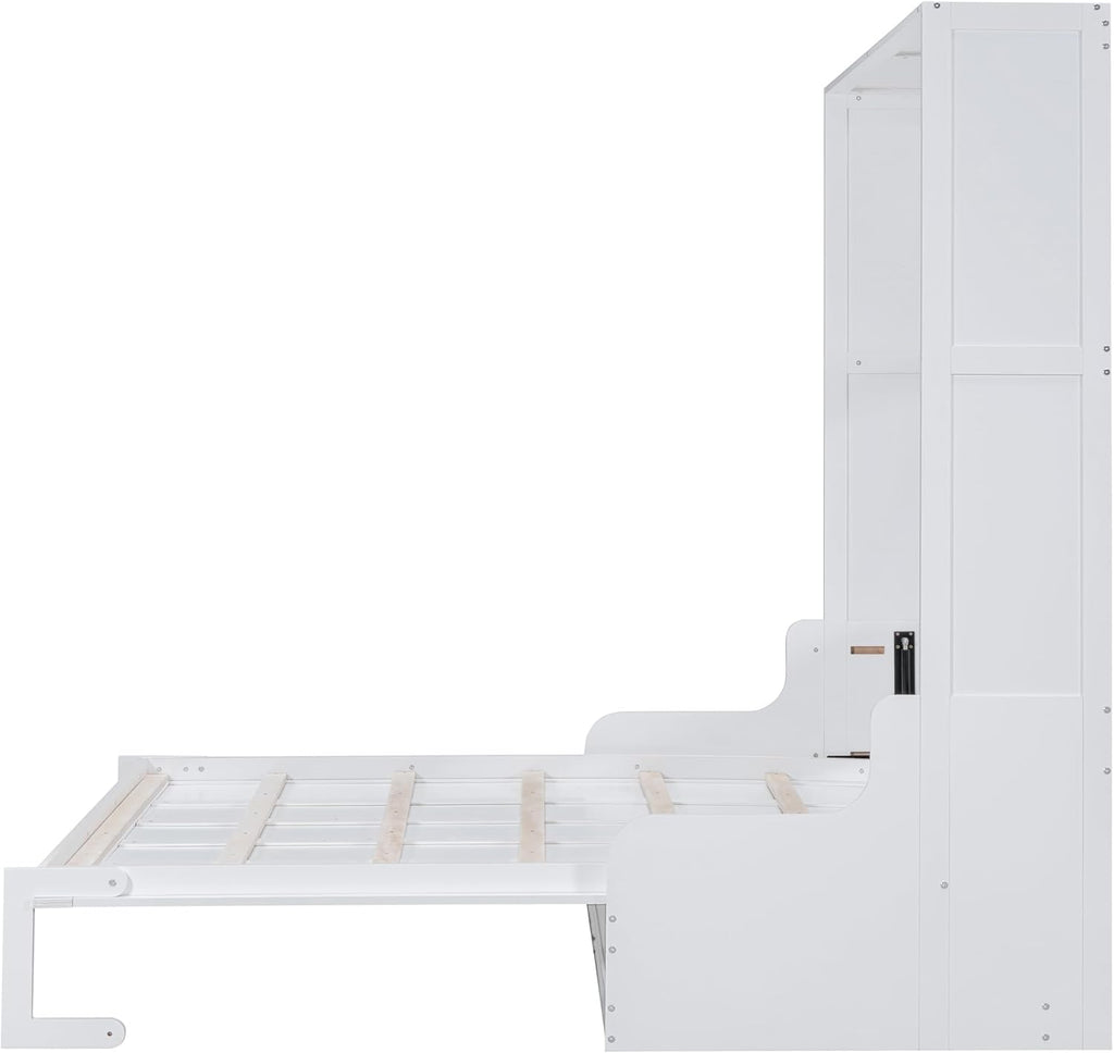 Queen Murphy Bed, Wooden Queen Murphy Bed Wall Bed with Sofa and Cushion, for Home Office or Small Room, White