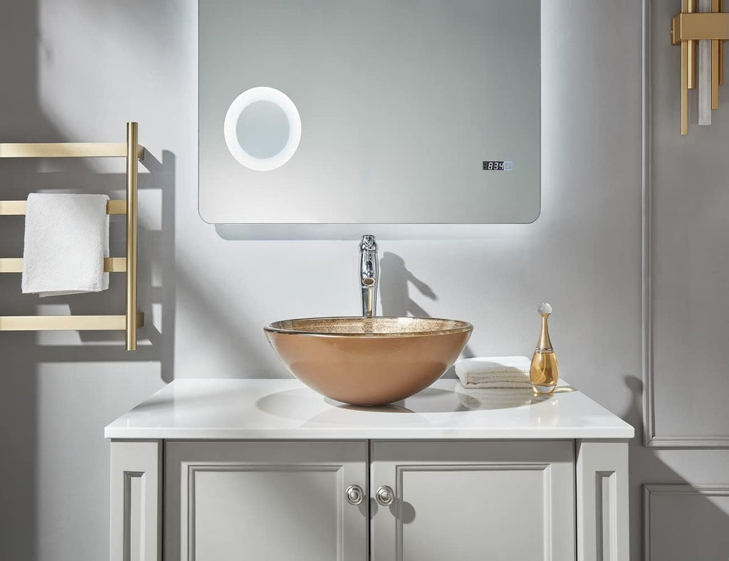 Honeysuckle Series Round Tempered Deco Glass Vessel Bathroom Sink | Top Mount Sinks Above Countertop |Handicraft