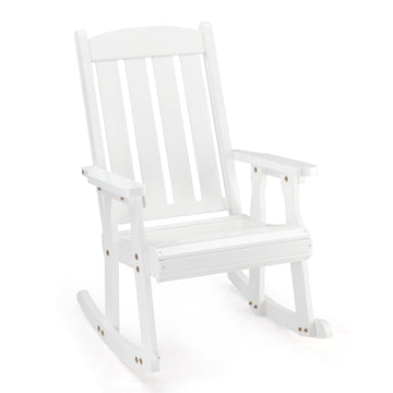 Heavy Duty 600 LBS Outdoor Wooden Rocking Chair with Higher Backrest, Patio Rocking Chair with Ergonomic Design