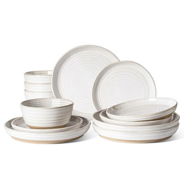 Ceramic Dinnerware Sets for 4, 12 Piece Plates and Bowls Sets, Chip Resistant Kitchen Dish Set, Microwave &