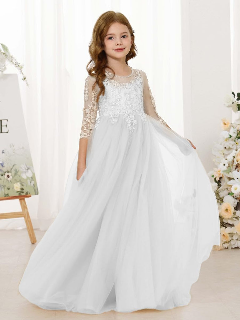Lace Floral Applique Formal Pageant Gown for Flower Girls