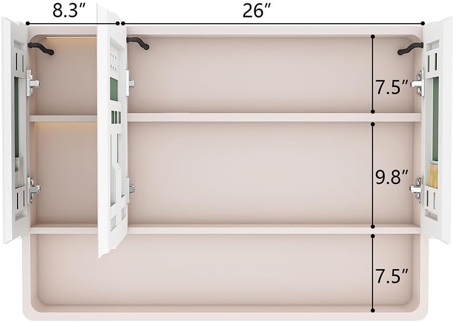 Bathroom Medicine Cabinet with Mirror and LED Lights, Wall Mounted Aluminum Medicine Cabinet with Storage and
