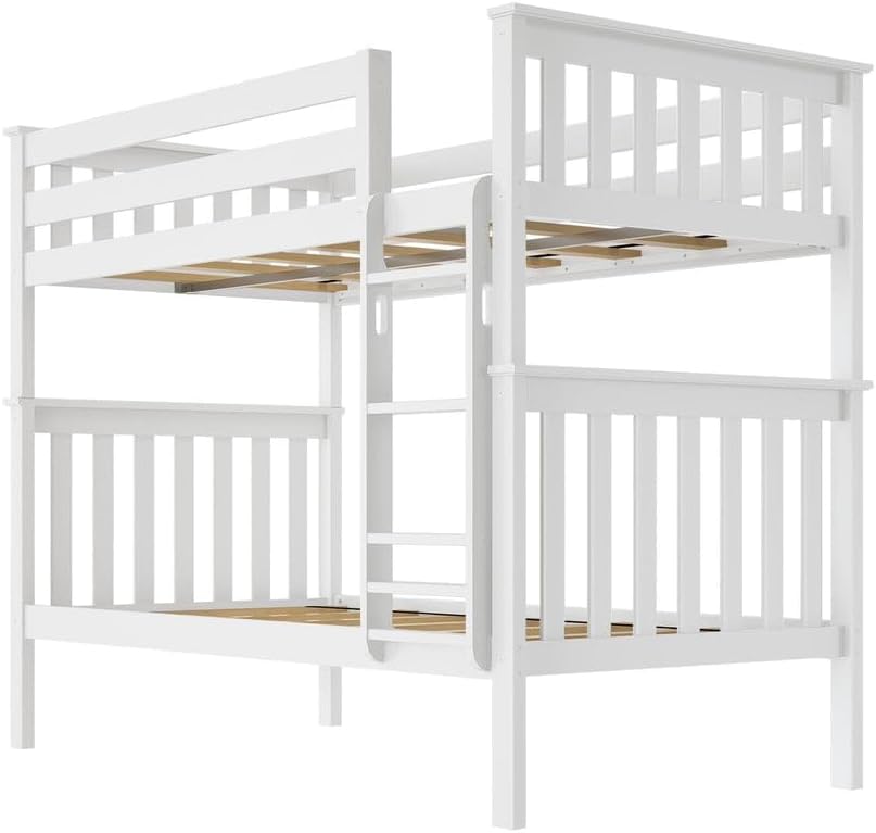 Bunk Bed Twin over Twin, Solid Wood Bunk Bed Frame with Ladder for Kids, 14" Safety Guardrails, Easy Assembly