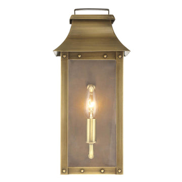 Vintage Solid Brass One Light Dimmable Wall Mounted Outdoor Wet Rated Lantern with Clear Glass | Hand