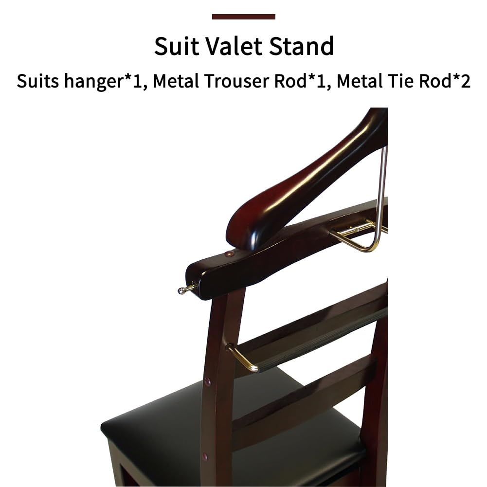 Wooden Suit Valet Stand with Contour Hanger and Drawer Chair Valet