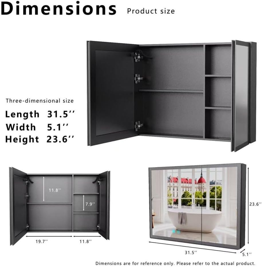 Slim Bathroom Storage Cabinet with LED Mirror | Medicine Cabinet Organizer with Anti-Fog & Shelves | Over The Toilet