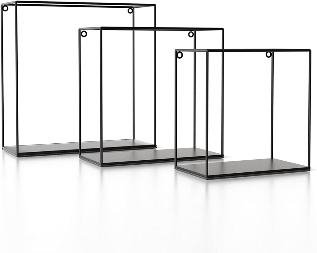 3-Piece Industrial Metal Wall Shelf Set | Black Floating Shelves | Kitchen Decor