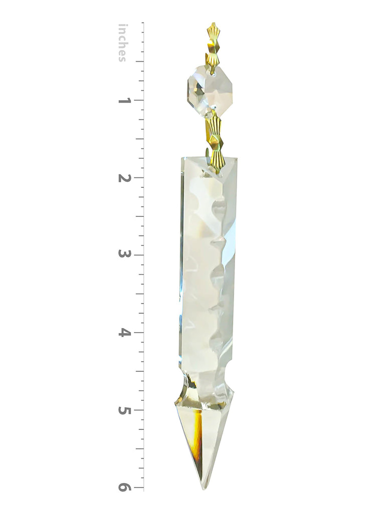 Replacement Chandelier Clear Crystal Prism K9 Quality 6 Inch Arrowhead Spear Shape with Polished Brass Bow Connectors