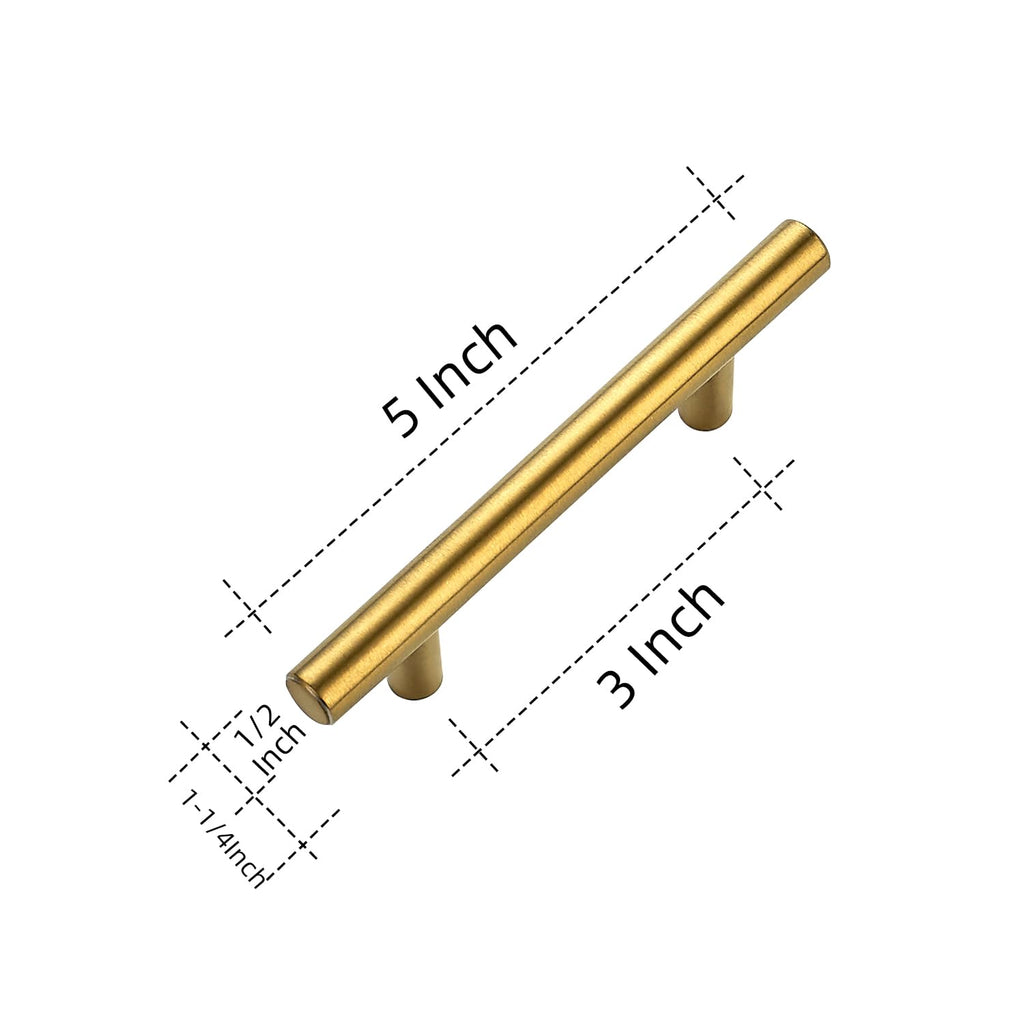 Cabinet Handles, Brushed Brass,5" Length,3" Hole Center,55 Pack