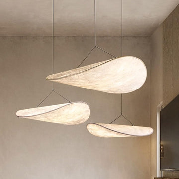 Wabi Sabi Pendant Light, 23.6 inch Modern Silk Pendant Light Living Room Bedroom, 3000K Warm White Light, Adjustable