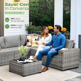 6-Piece Rattan Outdoor Patio Furniture Set - Conversation | Dark Grey for Backyard, Garden & Porch