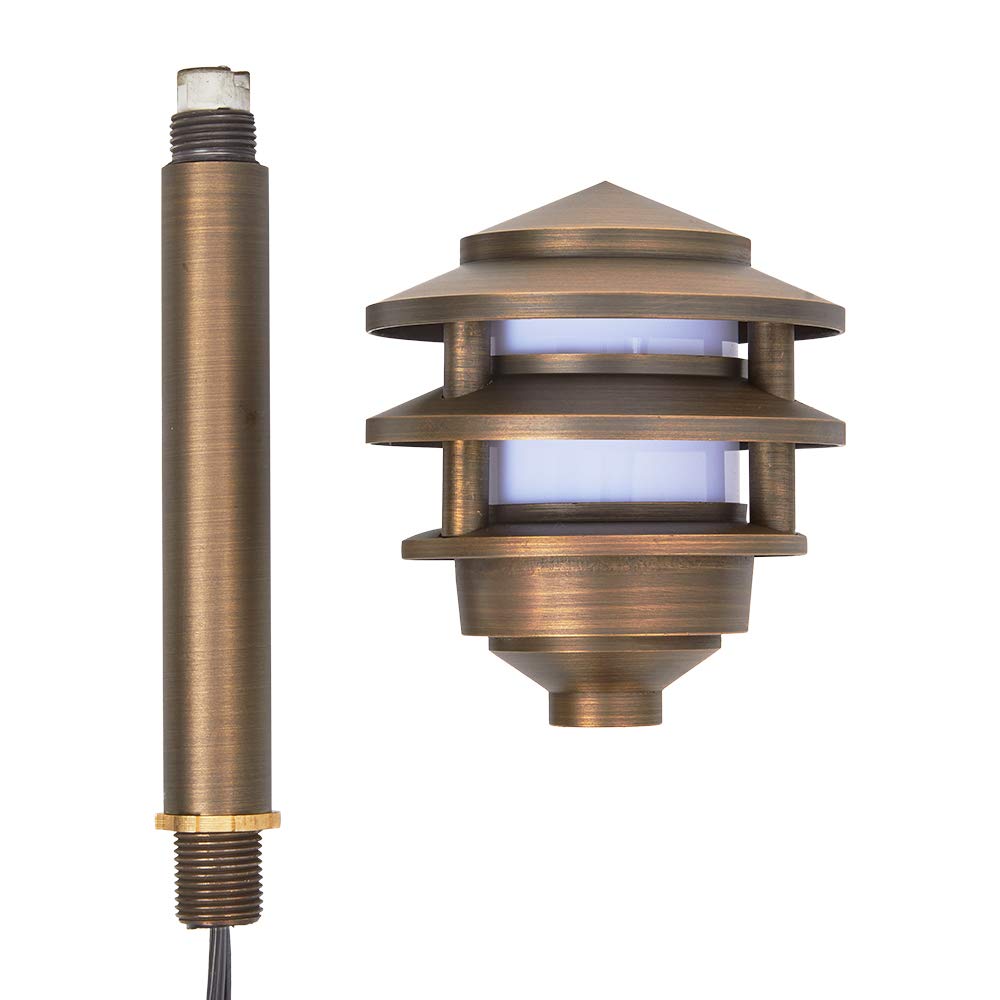 12V 3-Tier Brass Pagoda LED Path Light 4-Pack Expansion Kit (Bronze)