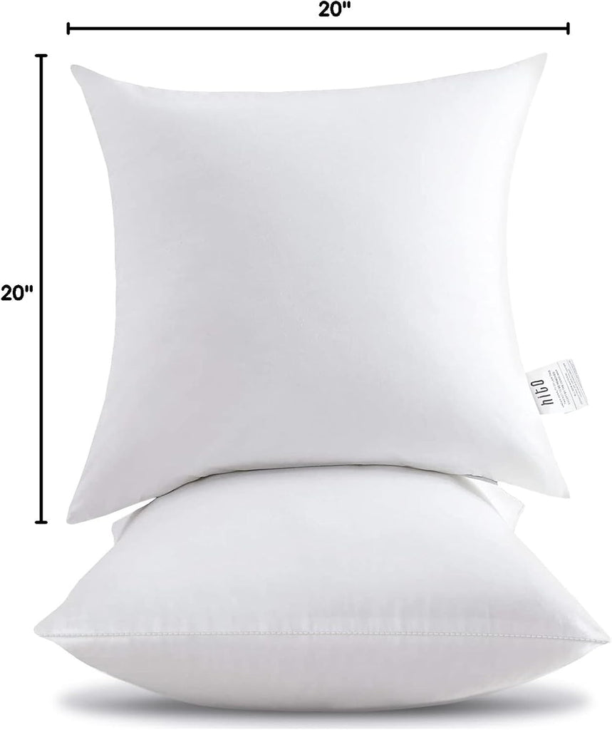 20x20 Pillow Inserts () - Down Alternative 100% Cotton Cover Decorative Square Throw Pillows White for Couch - Set of 2