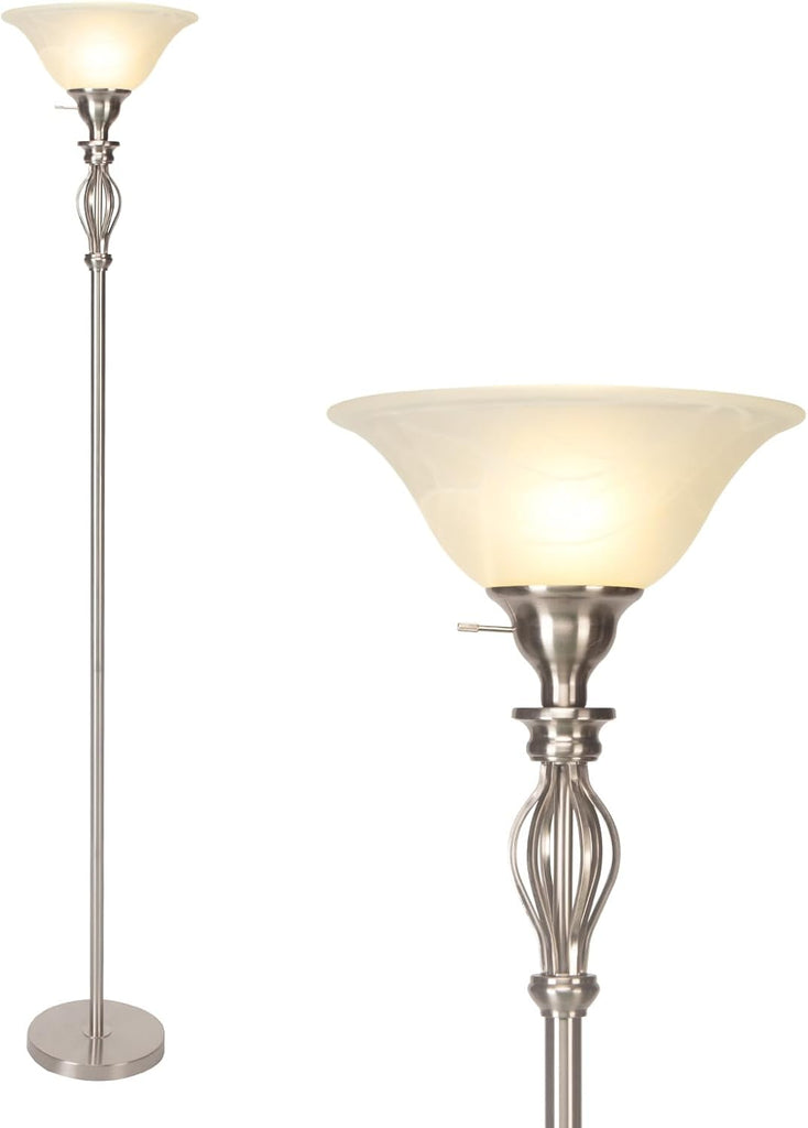Torchiere Floor Lamps, Standing Lamp with White Alabaster Glass Shade, Corner Floor Lamp Pole Lamp -