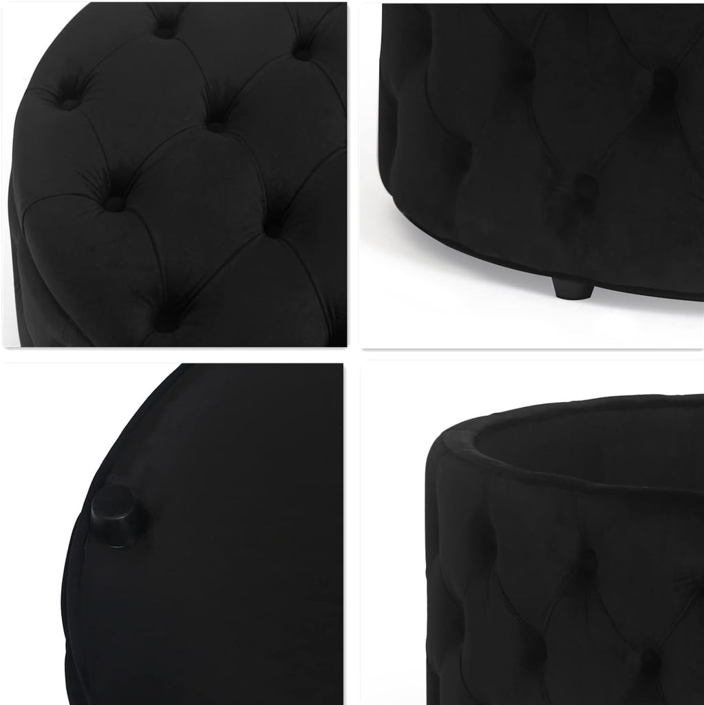 Round Storage Ottoman, Button Tufted Upholstered Ottoman with Removable Top, Storage Bench Coffee Table Footrest