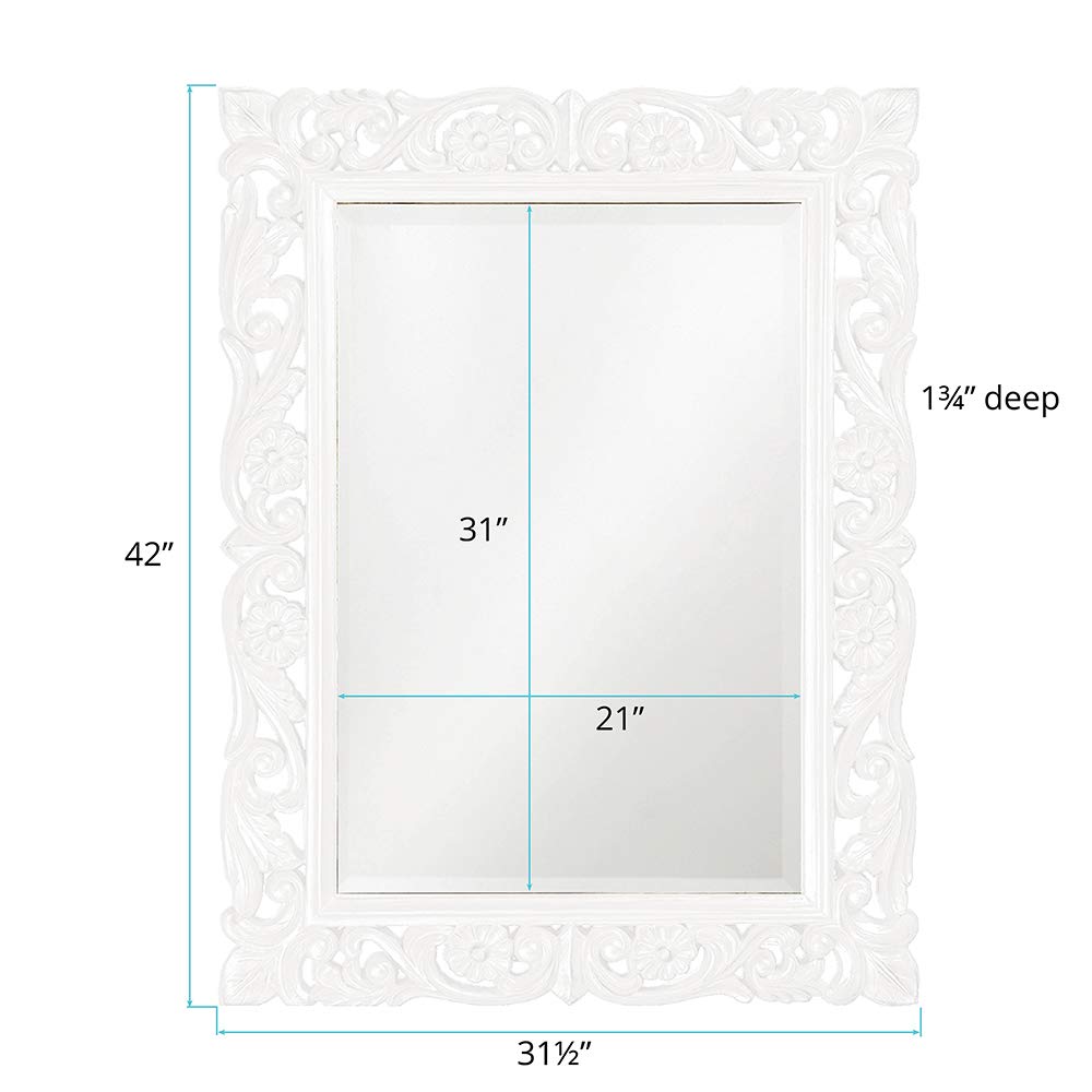 Chateau Rectangular Wall Mirror, Ornate Scroll Frame with Beveled Glass, Decorative Accent Mirror, Ready to Hang
