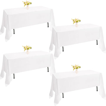 4 Pack Rectangle Tablecloth 60x126 Inch White Washable Polyester Table Cover for Wedding Dining Table Buffet Parties
