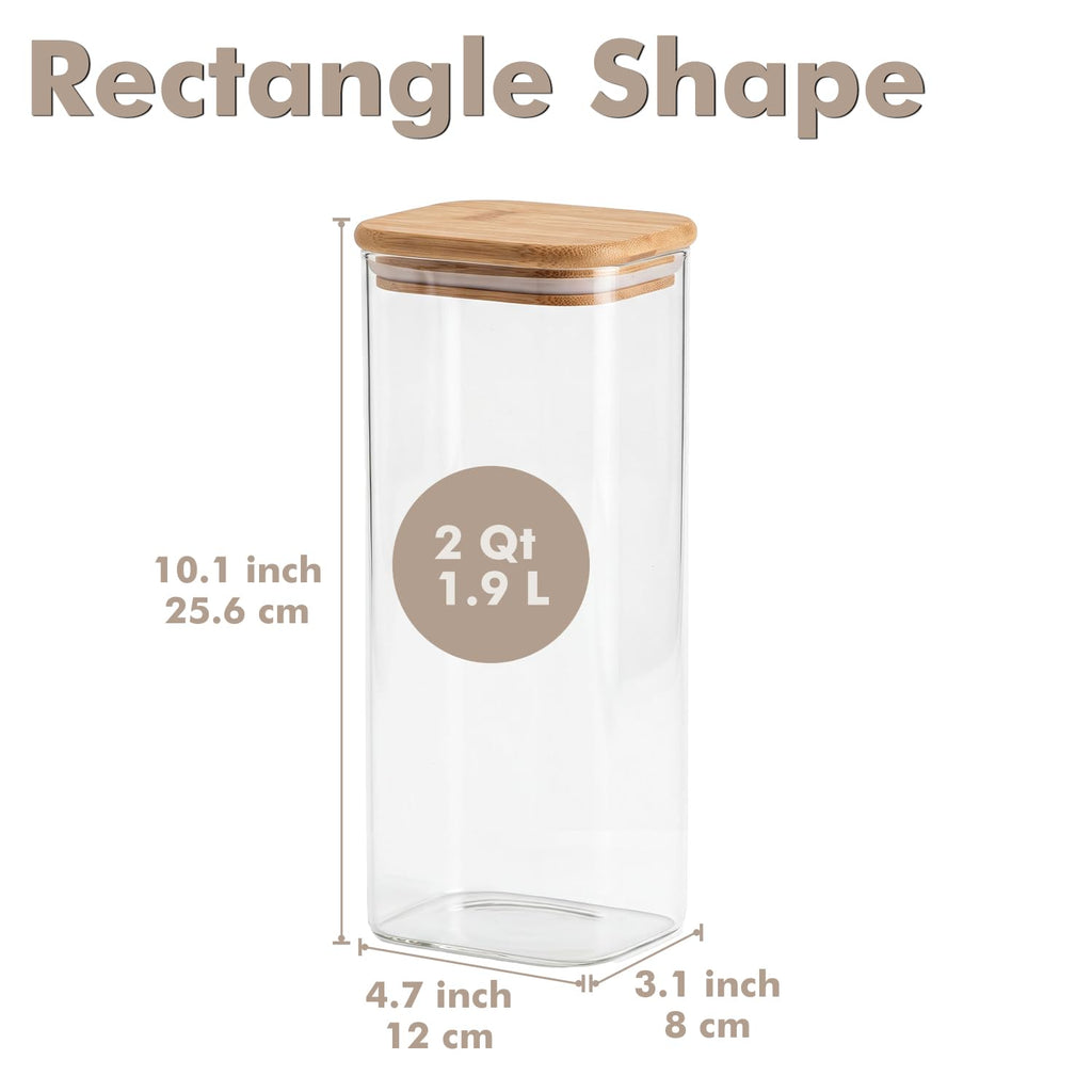 3-Pack 2Qt Rectangle Glass Storage Jars with Bamboo Lids