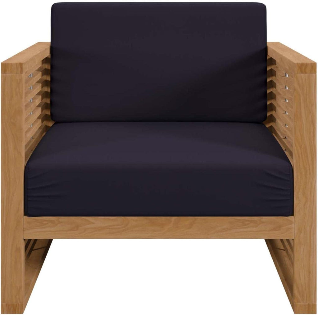 Carlsbad Modern Fabric/Teak Wood Outdoor Armchair in Navy/Natural