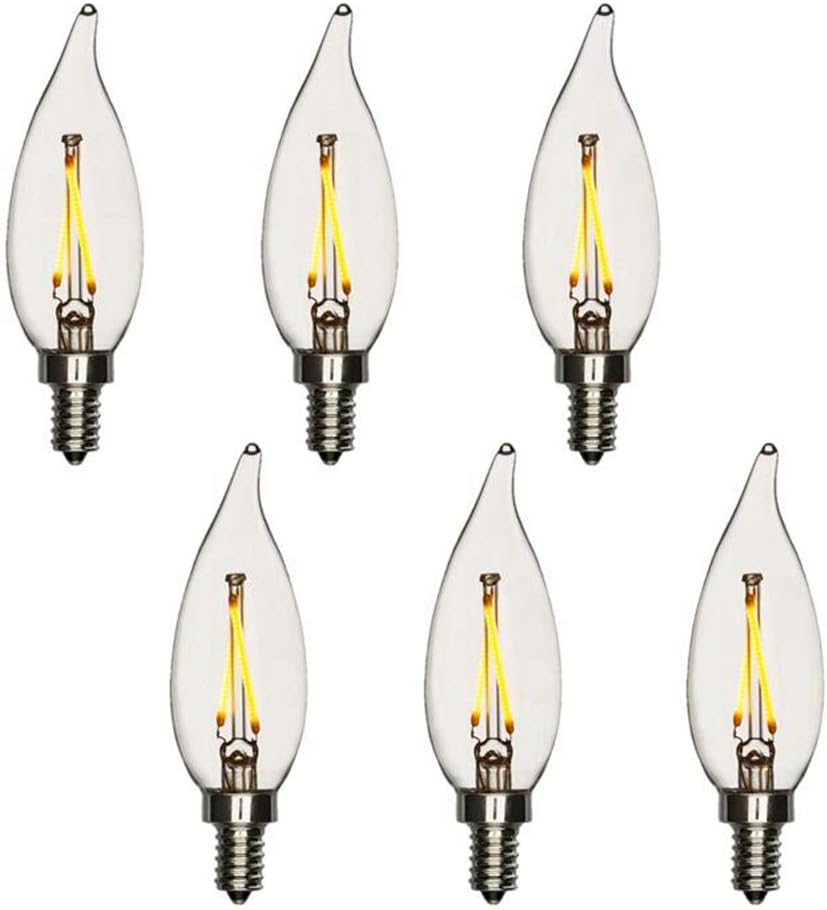 25W Equal LED Candelabra Bulb Bent Tip 2 Watts Warm White 2700K E12 Base Filament Style Chandelier Bulb. UL Listed