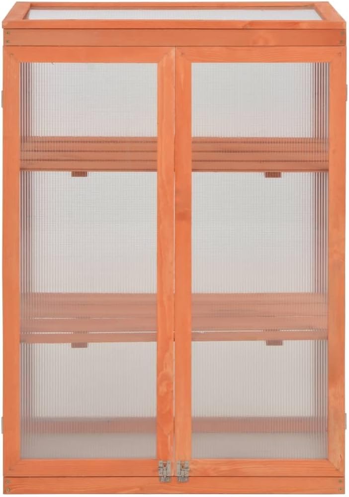 Wooden Garden Greenhouse Cold Frame for Herbs and Flowers with 2 Shelves and Hinged Lid, 29.5"x18.5"x42.9" Outdoor