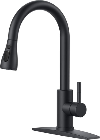 Black Kitchen Faucet with Pull Down Sprayer, High Arc Single Handle Classic Stainless Steel Sink Faucet 1 or 3 Hole