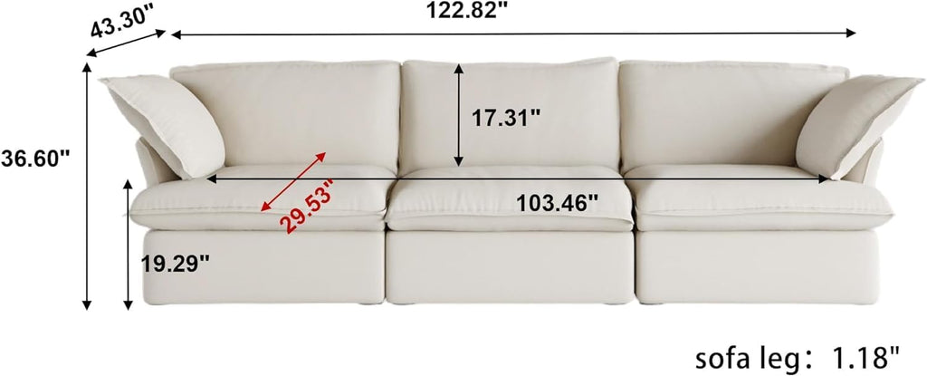 122.82" Cloud Couch Sectional for Living Room, Modular 3 Seats Sofas, Convertible Sectional Couches, Cushion Covers Removable, Two Corners and One Middle Sofa for Living Room (Beige) A124-B0DG8Q8XZL