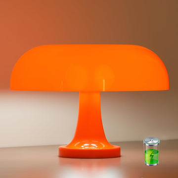 Cordless Mushroom Table Lamp, Rechargeable Orange Bedside Lamp with Touch Control and 3 Color Stepless Dimming
